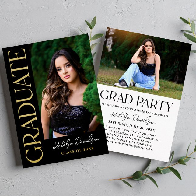 Modern Gold Graduate Photo Graduation Party Foil Invitation (Creator Uploaded)
