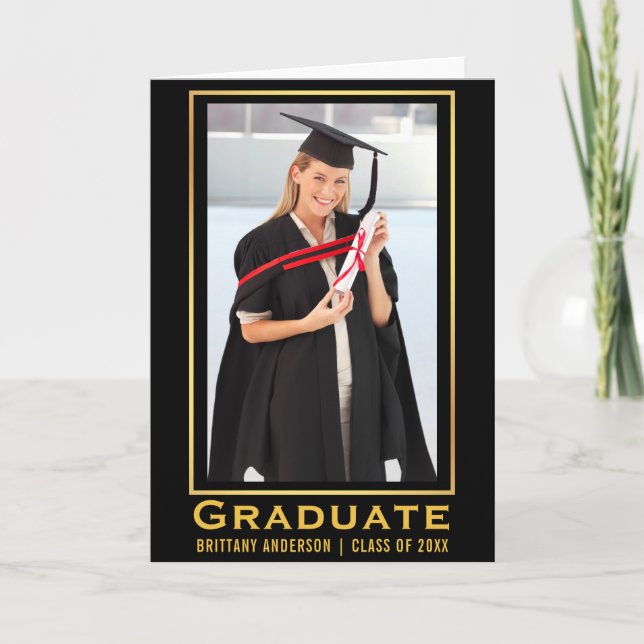 Modern Gold Graduation Photo Announcement Fold (Front)