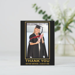 Modern Gold Graduation Photo Thank You Postcard | Zazzle