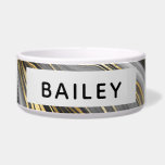 Modern Gold & Gray Agate Geode<br><div class="desc">A pet bowl with an abstract design with an agate geode mineral pattern. Gold,  gray,  white,  and black swirl together forming elegant waves of color. 
A light gray rectangle layered over top with your text inside.
Stylish modern elegance.</div>