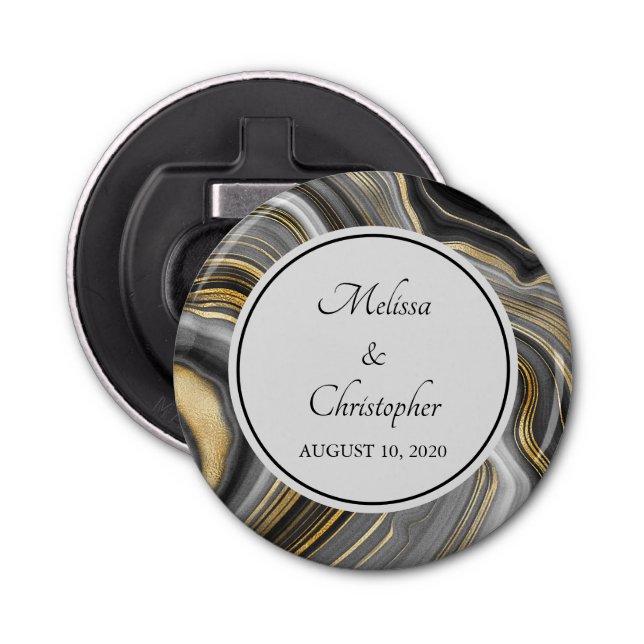 Modern Gold & Gray Agate Geode Bottle Opener (Front)