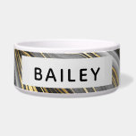 Modern Gold & Gray Agate Geode Bowl<br><div class="desc">A pet bowl with an abstract design with an agate geode mineral pattern. Gold,  gray,  white,  and black swirl together forming elegant waves of color. 
A light gray rectangle layered over top with your text inside.
Stylish modern elegance.</div>