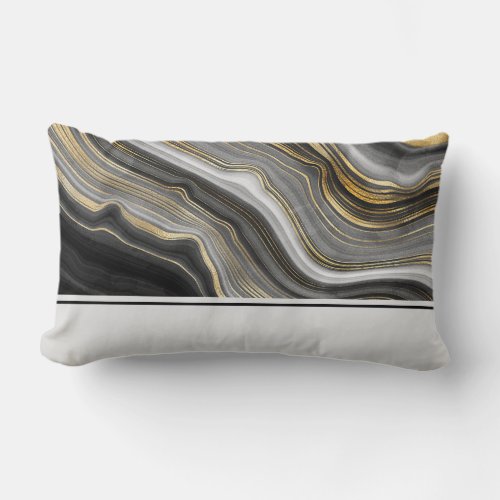 Modern Gold  Gray Agate Geode Gemstone Abstract Lumbar Pillow