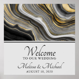 Modern Gold & Gray Agate Geode Gemstone Abstract Poster