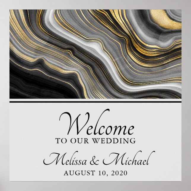Modern Gold & Gray Agate Geode Gemstone Abstract Poster (Front)