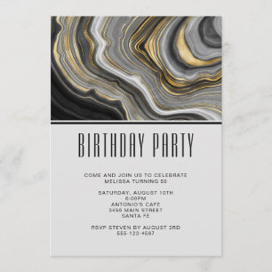 Modern Gold & Gray Agate Geode Gemstone Birthday Invitation