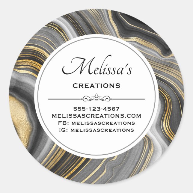 Modern Gold & Gray Agate Geode Gemstone Business Classic Round Sticker (Front)