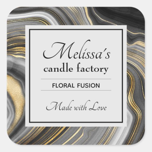 Modern Gold  Gray Agate Geode Gemstone Candle Biz Square Sticker