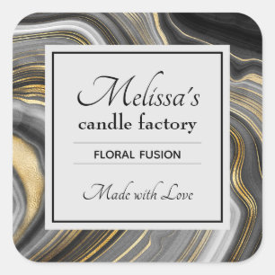Modern Gold & Gray Agate Geode Gemstone Candle Biz Square Sticker