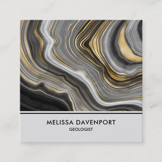 Modern Gold & Gray Agate Geode Gemstone Square Business Card (Front)