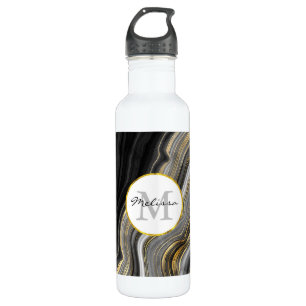 Modern Gold & Gray Agate Geode Gemstone Stainless Steel Water Bottle