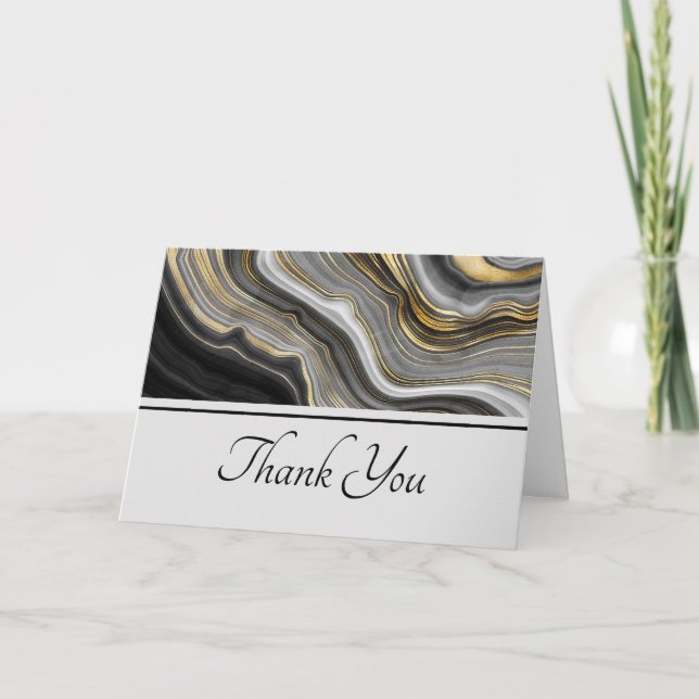 Modern Gold & Gray Agate Geode Gemstone Thank You Card (Front)