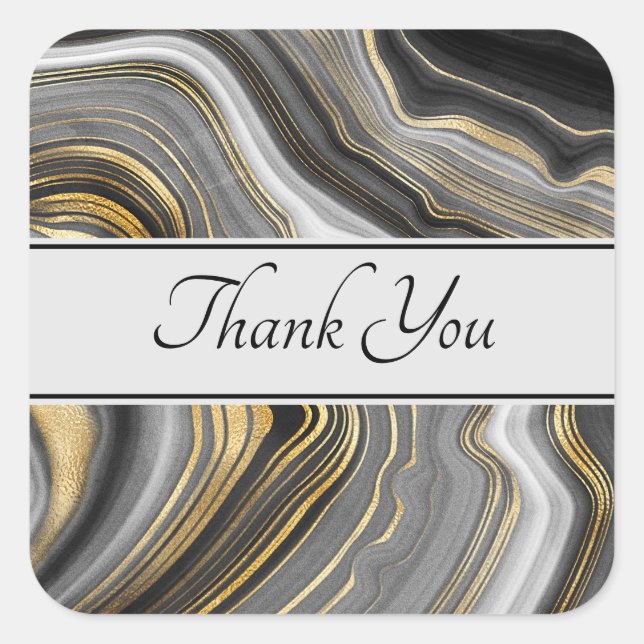 Modern Gold & Gray Agate Geode Gemstone Thank You Square Sticker (Front)