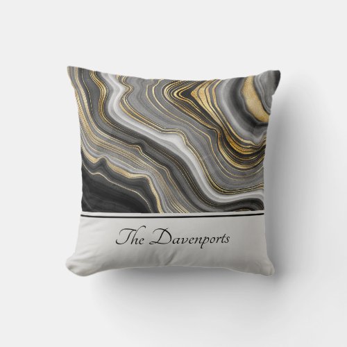 Modern Gold  Gray Agate Geode Gemstone Throw Pillow