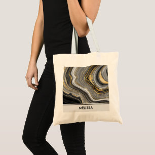 Modern Gold & Gray Agate Geode Gemstone Tote Bag