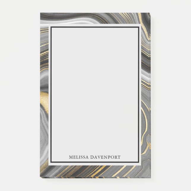 Modern Gold & Gray Agate Geode Mineral Abstract Post-it Notes (Front)