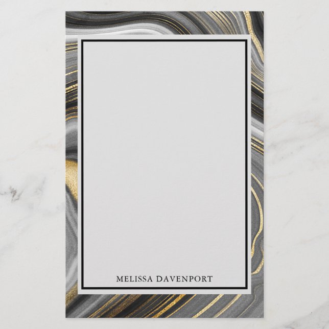 Modern Gold & Gray Agate Geode Mineral Abstract Stationery (Front)