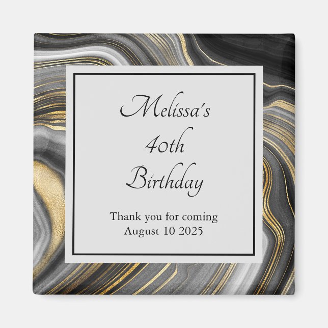Modern Gold & Gray Agate Geode Mineral Birthday Magnet (Front)
