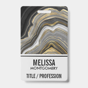 Modern Gold & Gray Agate Geode Mineral Monogram Badge