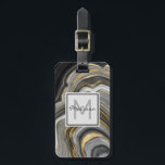 Modern Gold & Gray Agate Geode Mineral Monogram Luggage Tag<br><div class="desc">A luggage tag with an abstract design with an agate geode mineral pattern. Gold,  gray,  white,  and black swirl together forming elegant waves of color. 
A light gray square with a thin black border layered over top with your text inside.
Perfect for conveying an air of class and elegance.</div>