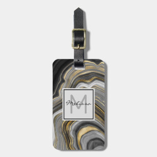 Modern Gold & Gray Agate Geode Mineral Monogram Luggage Tag