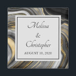 Modern Gold & Gray Agate Geode Mineral Wedding Magnet<br><div class="desc">A wedding magnet with an abstract design with an agate geode mineral pattern. Gold,  gray,  white,  and black swirl together forming elegant waves of color. 
A light gray square with a thin black border layered over top with your text inside.
Perfect for conveying an air of class and elegance.</div>