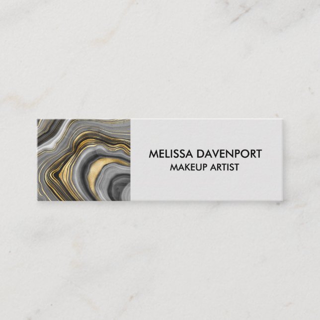 Modern Gold & Gray Agate Geode Mini Business Card (Front)