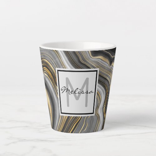 Modern Gold  Gray Agate Geode Monogram Latte Mug