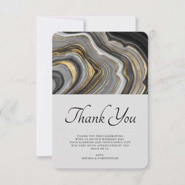 Modern Gold & Gray Agate Geode Pattern Thank You Card (Front)