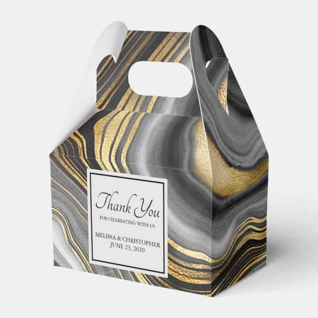 Modern Gold & Gray Agate Geode Wedding Favor Boxes (Front Side)