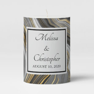 Modern Gold & Gray Agate Geode Wedding Pillar Candle