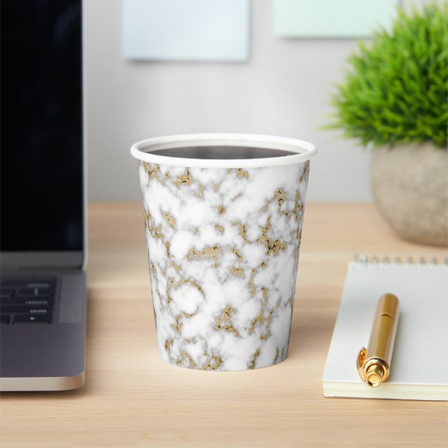 Modern Gold Gray Marble Paper Cups (Insitu)