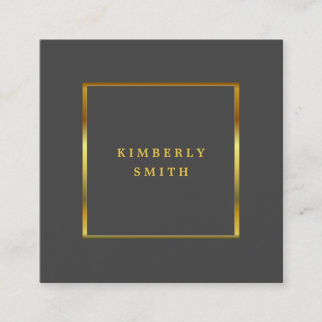 Modern gold gray minimalist professional square business card (Front)