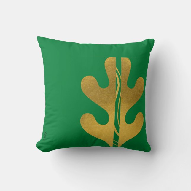 Modern Gold Green Abstract Leaf Pattern Throw Pillow (Front)