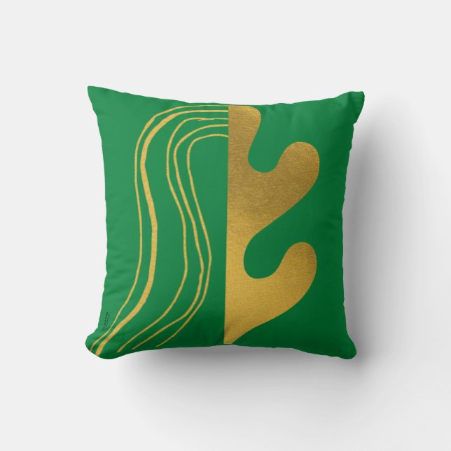 Modern Gold Green Abstract Leaf Throw Pillow (Front)