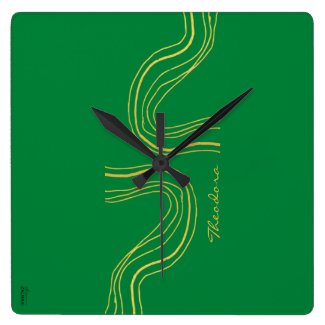 Modern Gold Green Abstract Pattern Square Wall Clock