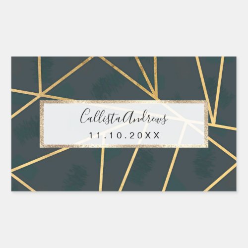 Modern Gold Green Brushstroke Geometric Rectangular Sticker