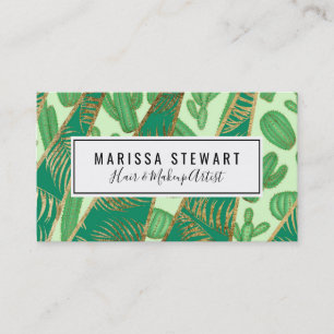 Modern Gold Green Cactus Palm Leaf Geometric Business Card