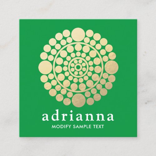Modern Gold Green Circle Mandala Logo Square Business Card