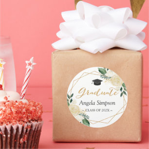 Modern Gold Green Floral Graduation Graduate Classic Round Sticker