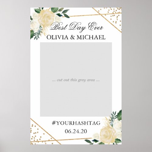 Modern Gold Green Floral Wedding Party Photo Prop Poster