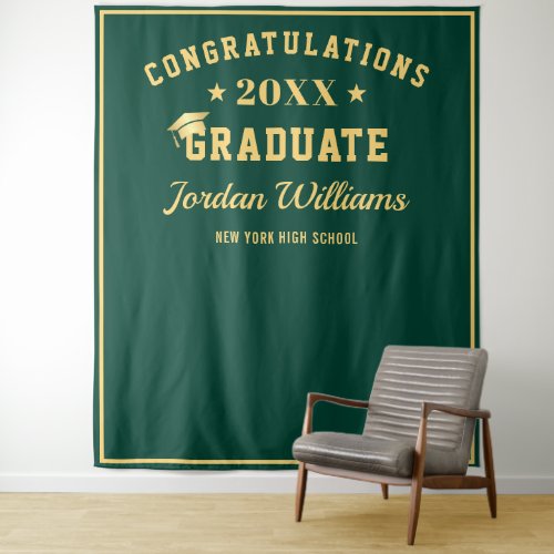 Modern Gold Green Graduation Photo Booth Backdrop