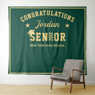 Modern Gold Green Graduation Photo Booth Backdrop