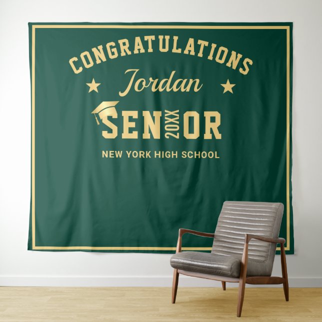 Modern Gold Green Graduation Photo Booth Backdrop (In Situ (Horizontal))