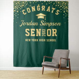 Modern Gold Green Graduation Photo Booth Backdrop