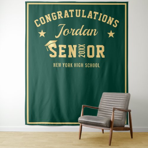 Modern Gold Green Graduation Photo Booth Backdrop