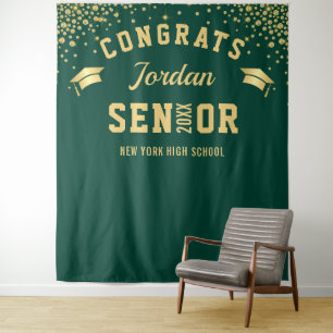 Modern Gold Green Graduation Photo Booth Backdrop