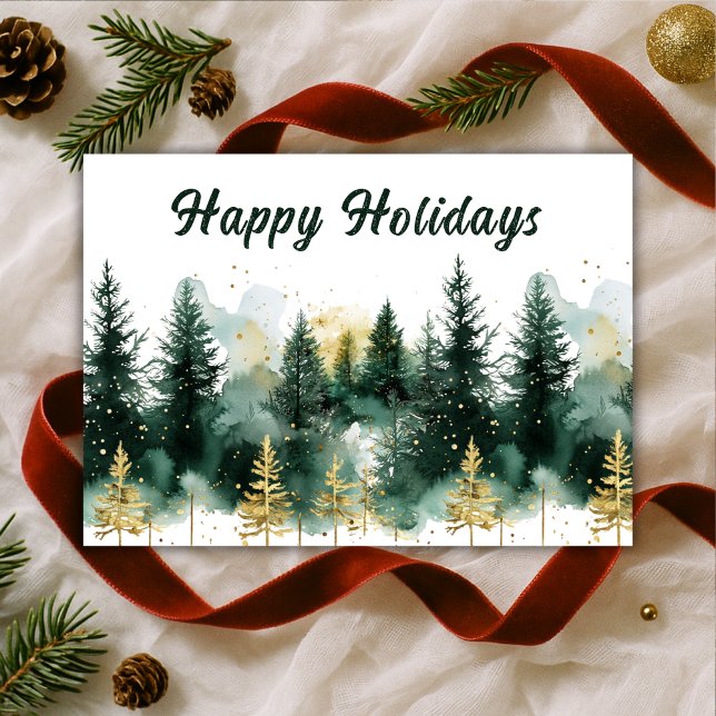 Modern Gold Green Happy Holidays Business Holiday Card (Creator Uploaded)