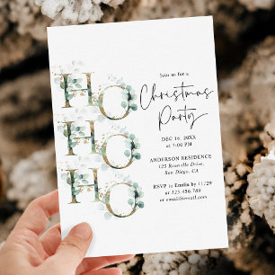 Modern Gold & Greenery Christmas Party Invitation