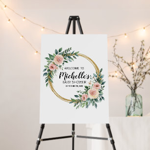 Modern Gold Greenery girl baby shower welcome sign